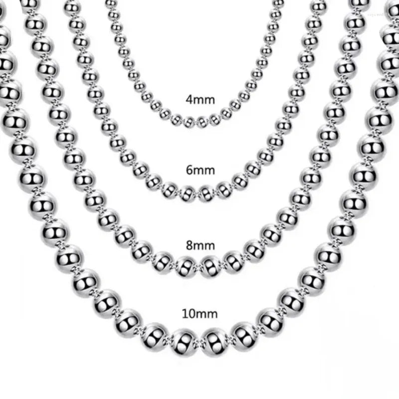 Andara 925 Sterling Silver 4MM/6MM/8MM/10MM Smooth Beads Ball Chain Necklace For Women Men Fashion Jewelry