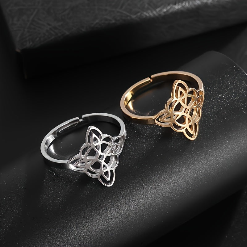 Stainless Steel Witch Knot Adjustable Ring Fashion Women Good Luck Casual Party Jewelry Gift, for Halloween