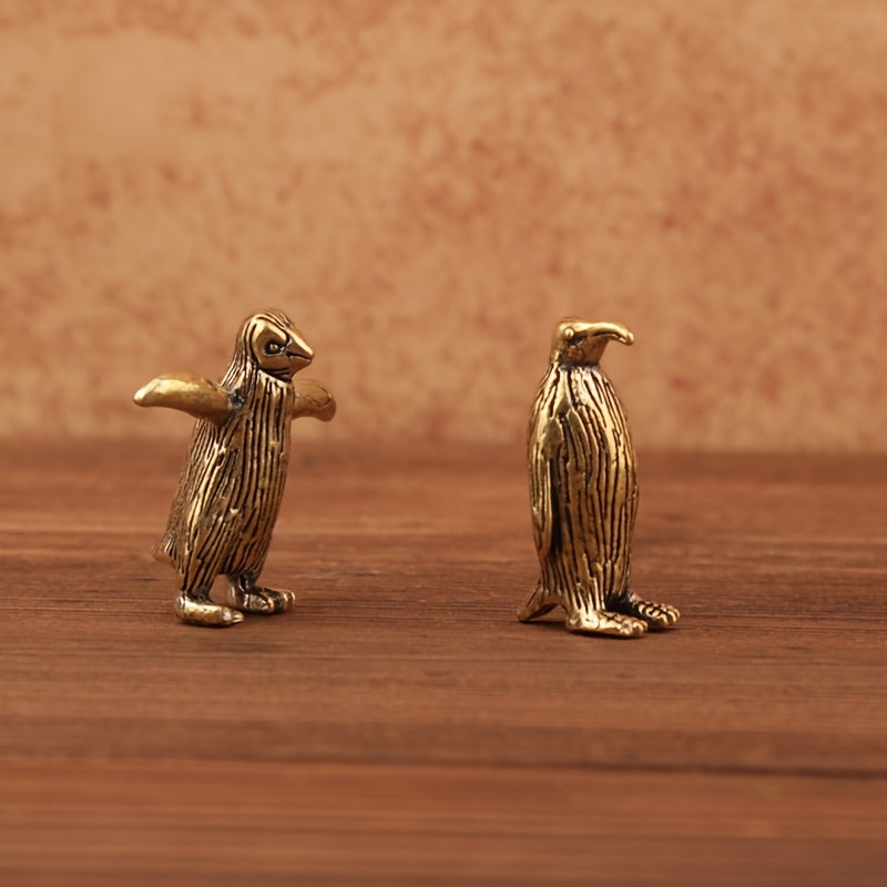Collectible Figurines, Vintage Anime-Inspired Brass Figurines - Two Penguin Characters, Ideal for Living Room & Bedroom Decor, No Electricity Needed, Anime Room Decor|Playful Design|Detailed Craftsmanship, Penguin Decor