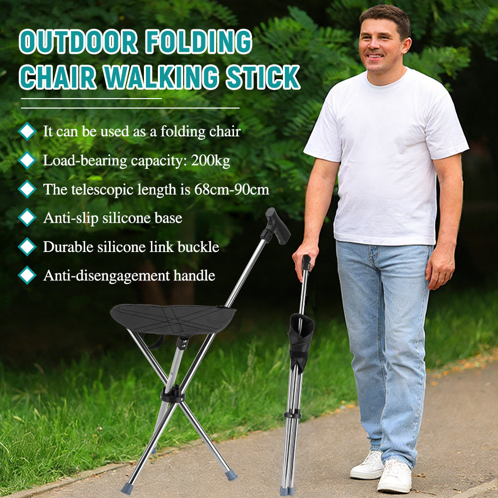 2-in-1 Foldable Walking Stick with Seat for Hiking, Camping & Queues | 150kg Capacity Collapsible Cane Stool, Locking Mechanism, Lightweight & Portable – Essential Outdoor Gear. 2-in-1 Hiking Stick & Stool for Hiking, Queues & Outdoor Suppor. Mother'S Da