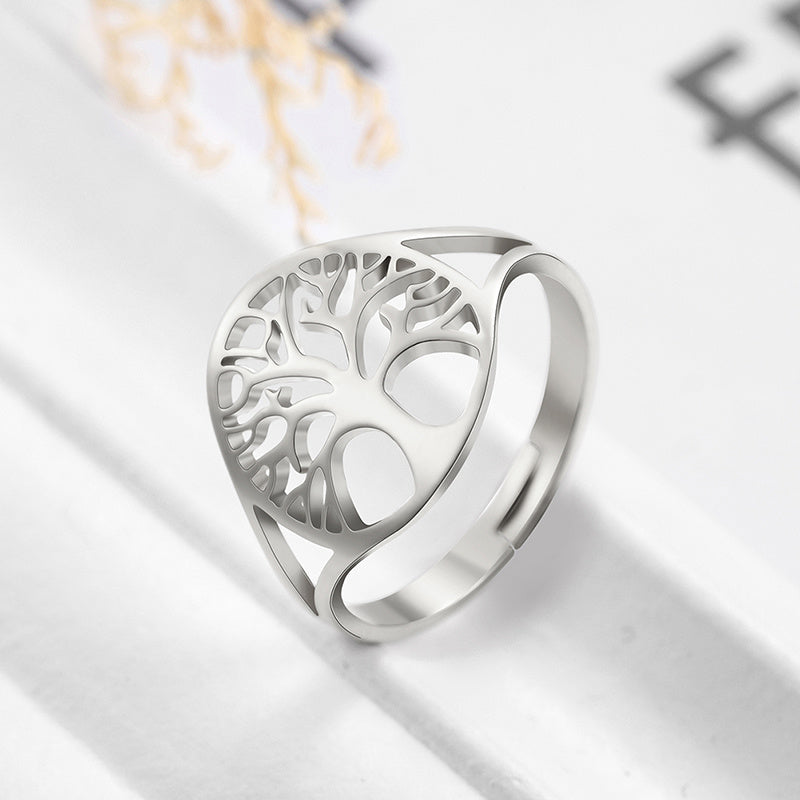 1pc Adjustable Tree of Life Ring, Stainless Steel Unisex Vintage Amulet Jewelry Anniversary Birthday Gift