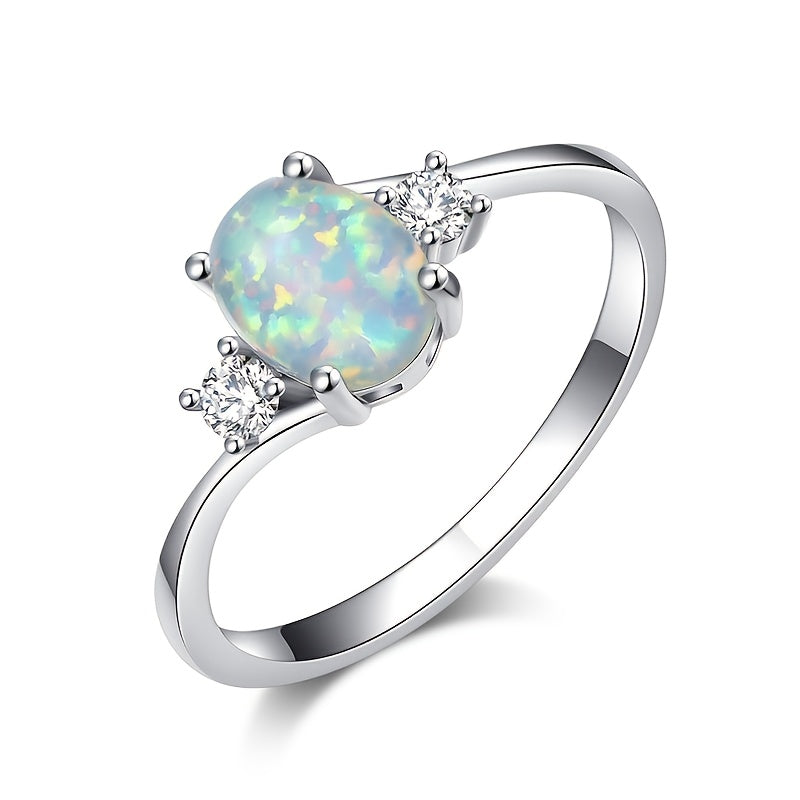 White Opal Stone Engagement Ring Classic Silvery Color Luxury Artificial Crystal Oval Wedding Rings For Women