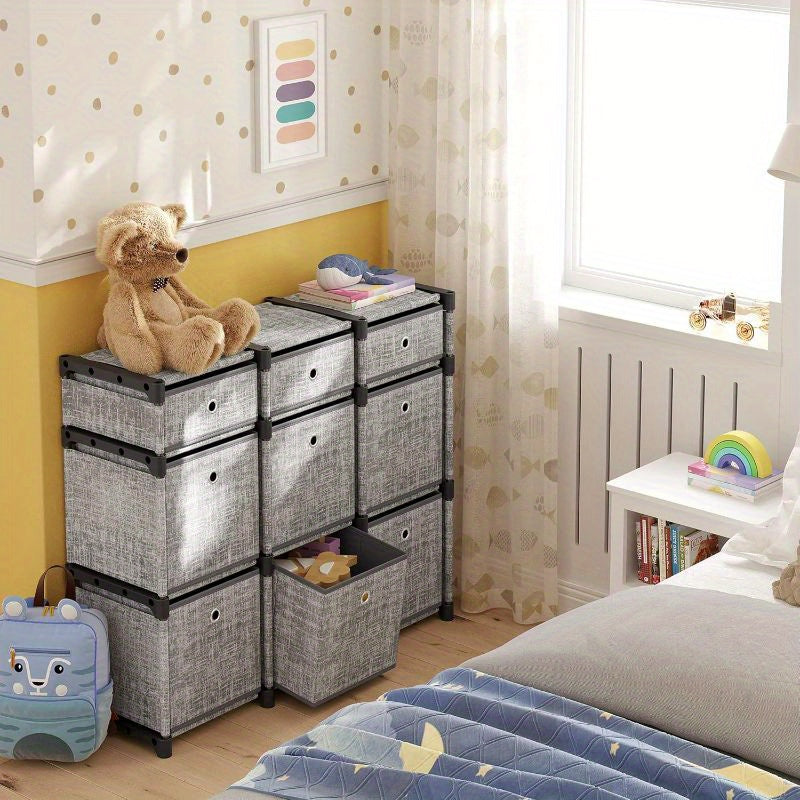 9-Cube Drawer Organiser | Canvas Storage Unit with 9 Storage Boxes, Closet Organiser, Bookcase, 83.5 x 30 x 79.5 cm, for Bedroom, Living Room, Assembled, ≥3.2 Cubic Feet Capacity, Storage Drawer Units