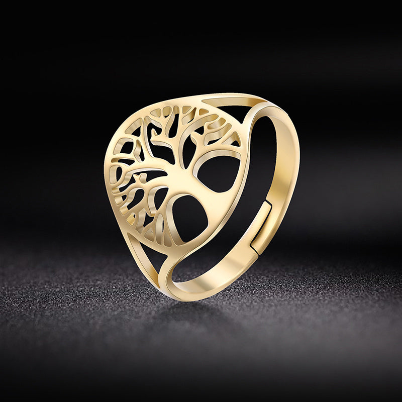 1pc Adjustable Tree of Life Ring, Stainless Steel Unisex Vintage Amulet Jewelry Anniversary Birthday Gift
