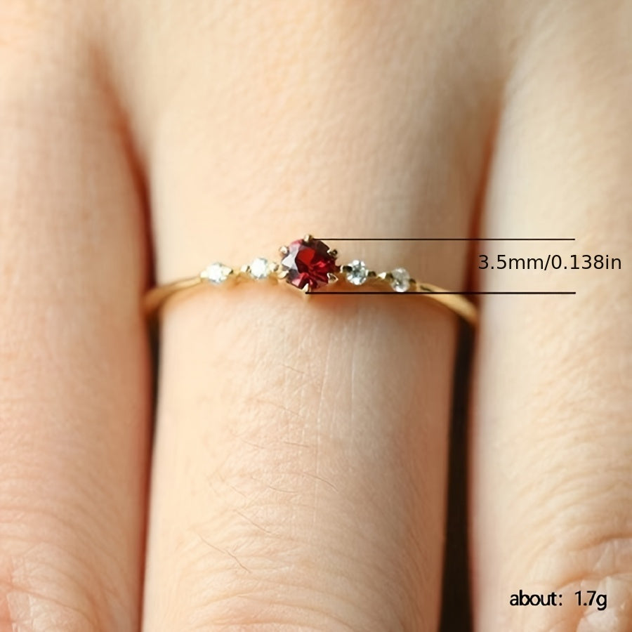 A Red Main Synthetic Zirconia Copper Micro-pave Ring Suitable for Daily and Wedding Wear