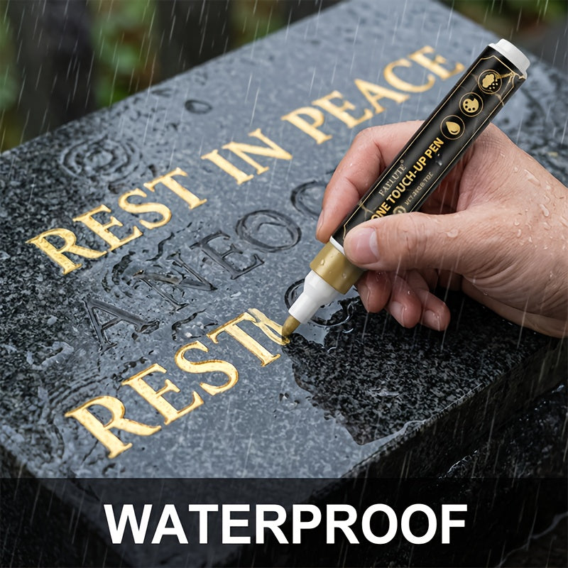Golden Tombstone Marker Pen - Revives Worn Inscriptions on Gravestones And Granite Surfaces - Durable Marking Pen Ideal for Cemetery Upkeep And Marble Tile Color Restoration - Fast-Drying Oil-Based Fine-Point Pen