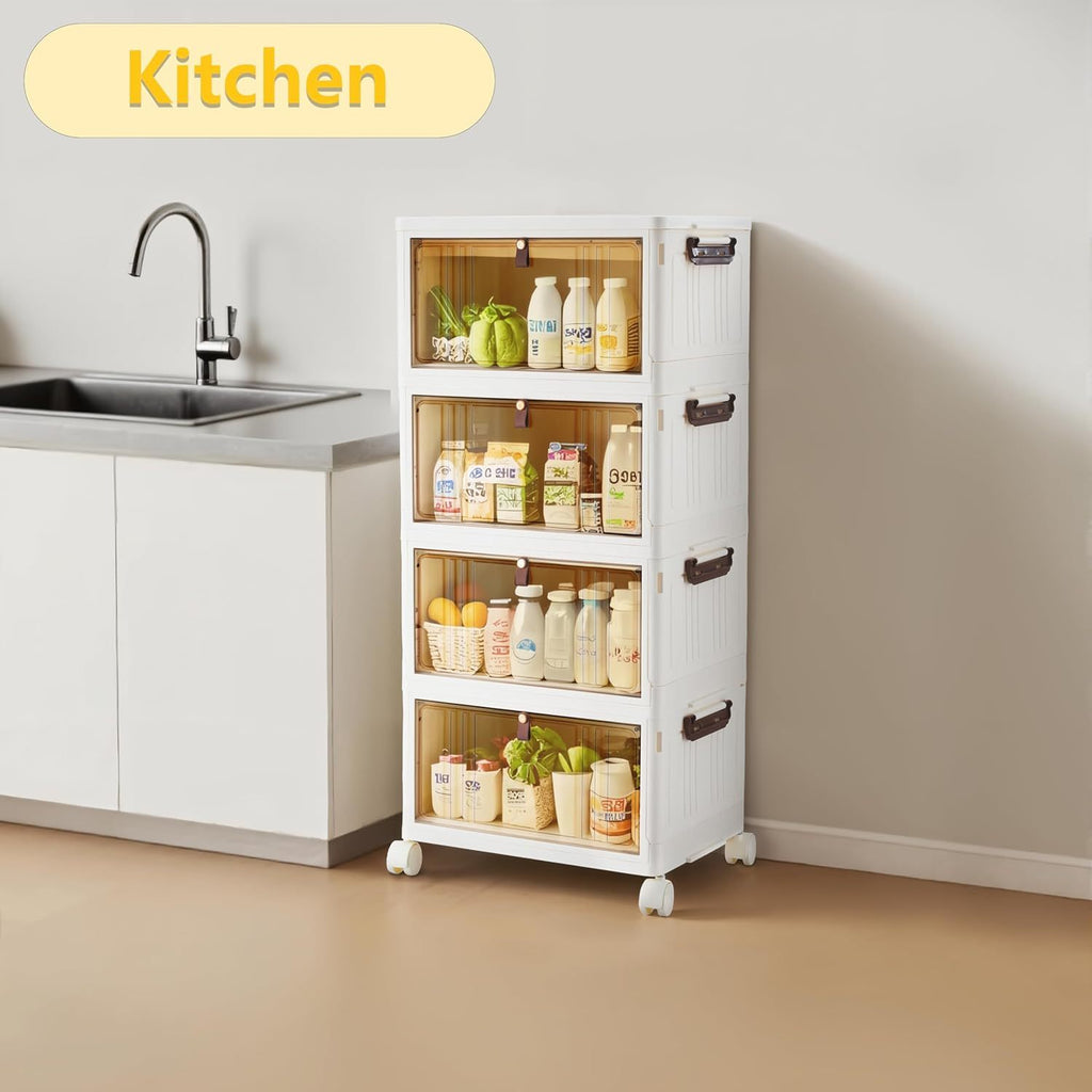 Stackable Storage Box with Wheels, 4 Levels, 28 L