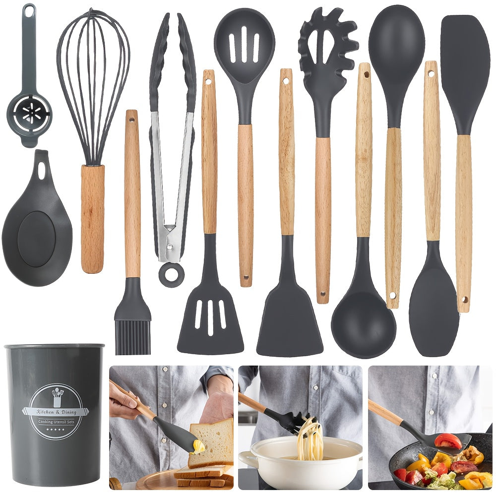 14/28/42pcs Cookware Set with Ergonomic Black/Yellow Non-Slip Handle - Complete Kitchen Utensil Collection for Baking, Grating, Slicing, Mixing, Serving - Dishwasher Safe & Space-Saving Design, Small Cooking Utensils
