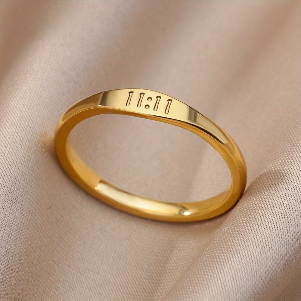 1 Minimalist And Versatile Golden Stainless Steel Number Ring, Inner Diameter 17Mm 18Mm 19Mm, Everyday Ring, Unisex