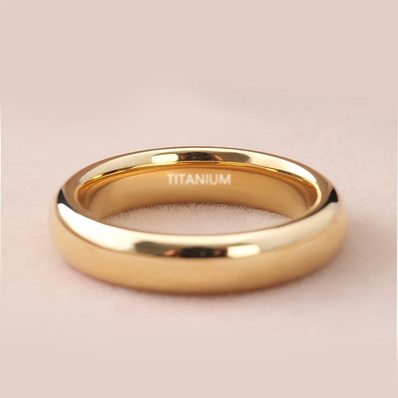 4Mm Wide Titanium Steel Gold-Plated Men'S And Women'S Ring Polished Smooth Neutral Couple Wedding Engagement Jewelry Gift