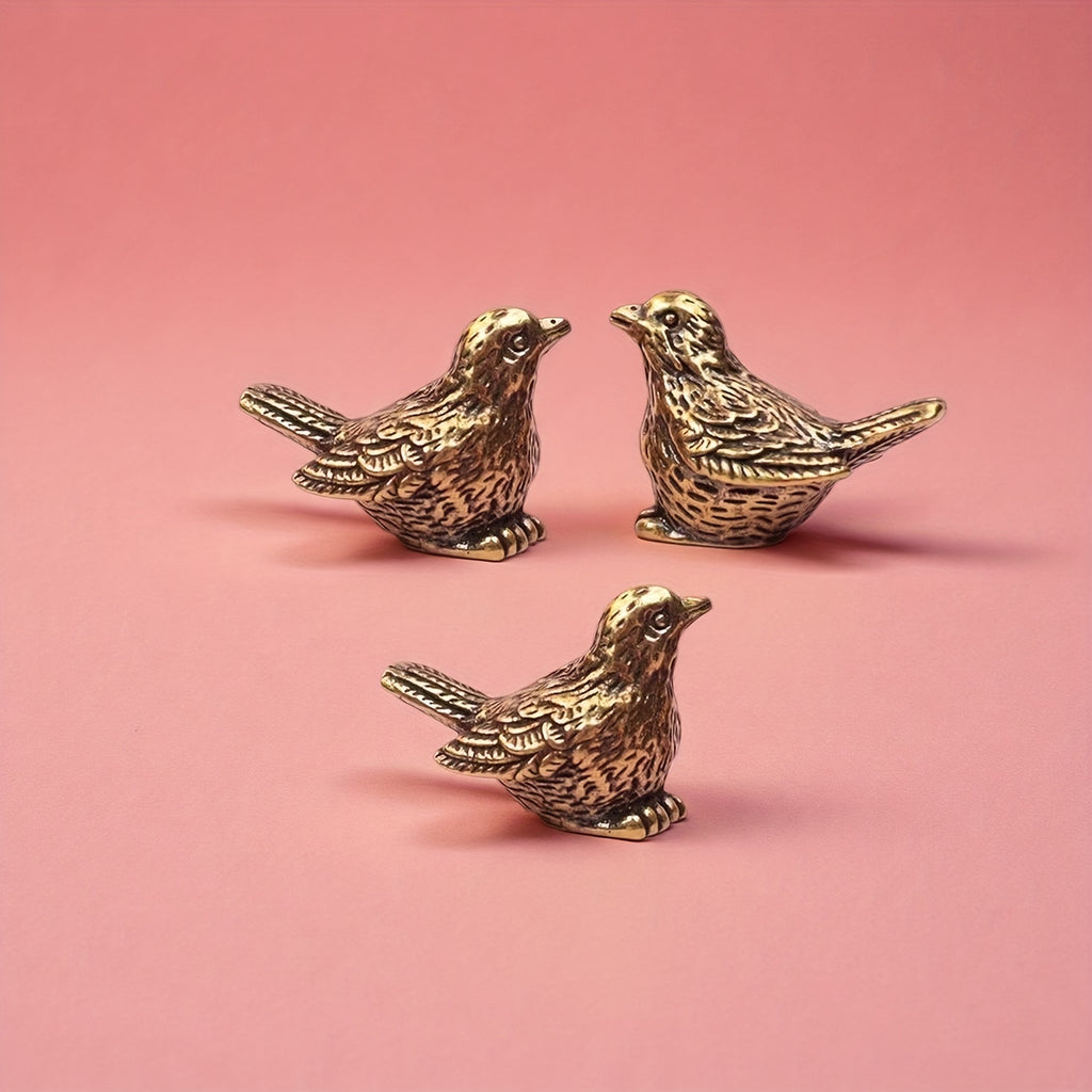 Collectible Figurines, Three Small Brass Sparrow Figurines, Christmas Tea Pets for Tabletop Home Decoration, Unique And Fun Christmas Gifts