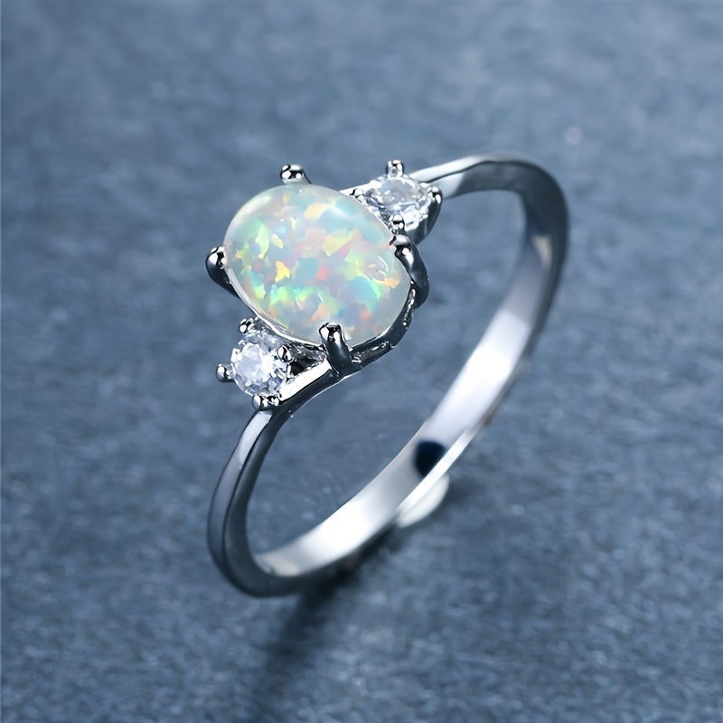 White Opal Stone Engagement Ring Classic Silvery Color Luxury Artificial Crystal Oval Wedding Rings For Women