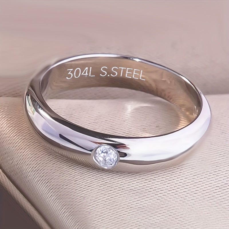 A 5Mm Round Arc Ring Featuring a 3Mm Synthetic Synthetic Synthetic Zircon, Made of 304L 304L 304L Stainless Steel, High Quality, Never Fades, Perfect for Wedding Or Engagement Gifts