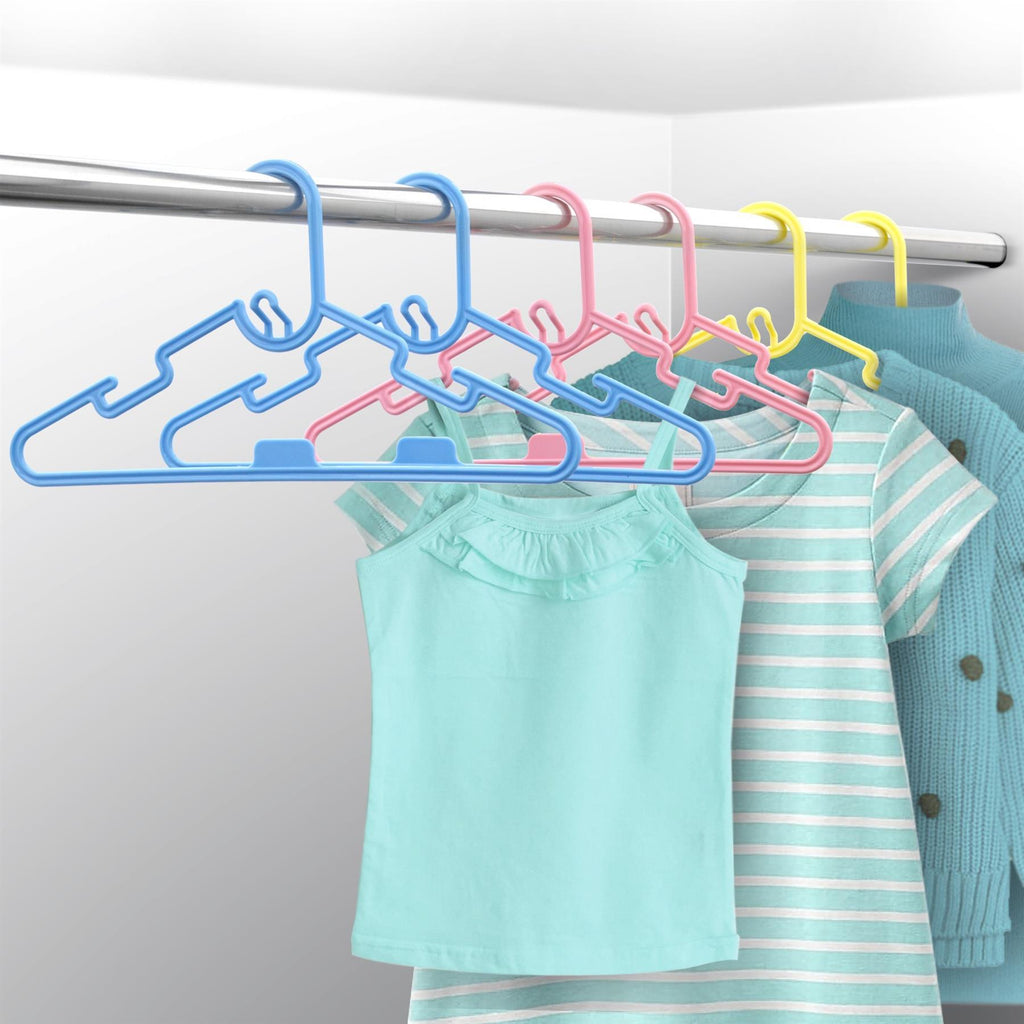 40 Pack Multi Coloured Kids Coat Hangers Lightweight with Stackable Kids Hangers Space Saving Wardrobe Organizer 28cm x 14.5cm