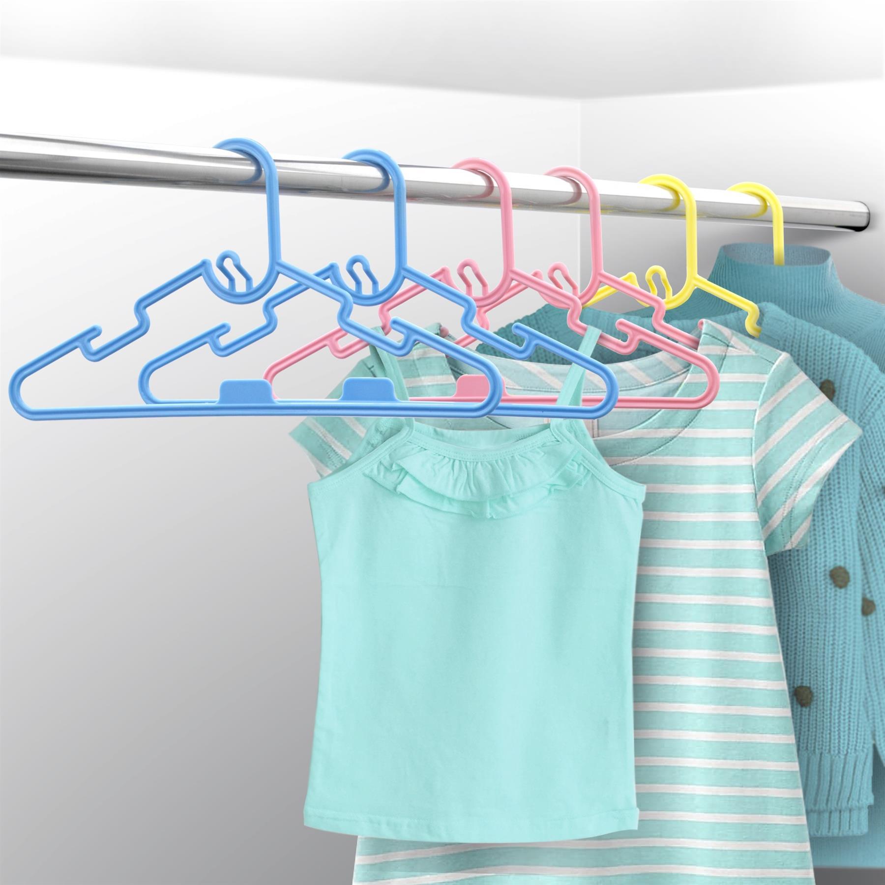 40 Pack Multi Coloured Kids Coat Hangers Lightweight with Stackable Kids Hangers Space Saving Wardrobe Organizer 28cm x 14.5cm