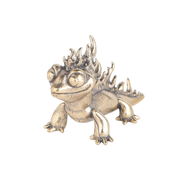 Collectible Figurines, Pure Brass Little Fire Dragon Statue Ornament, Office Living Room Desktop Decoration, Small Handheld Christmas Gift