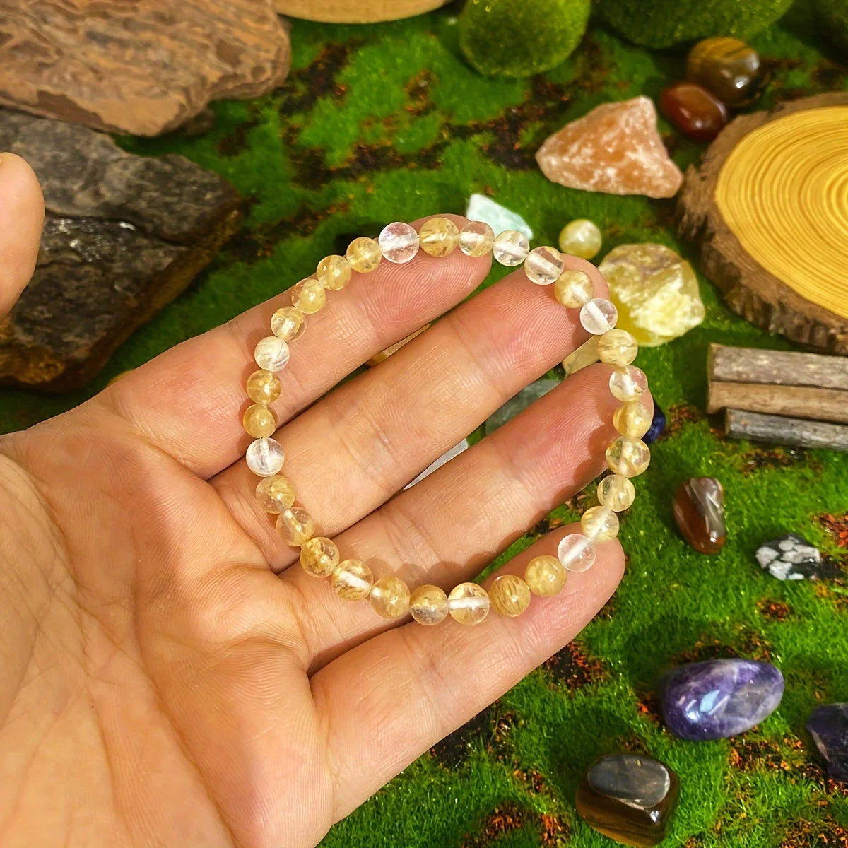 1 pc/Abundance and Prosperity Citrine Bracelet Optimism and Happiness Christmas Gift for Family [Natural Stone Color Random]