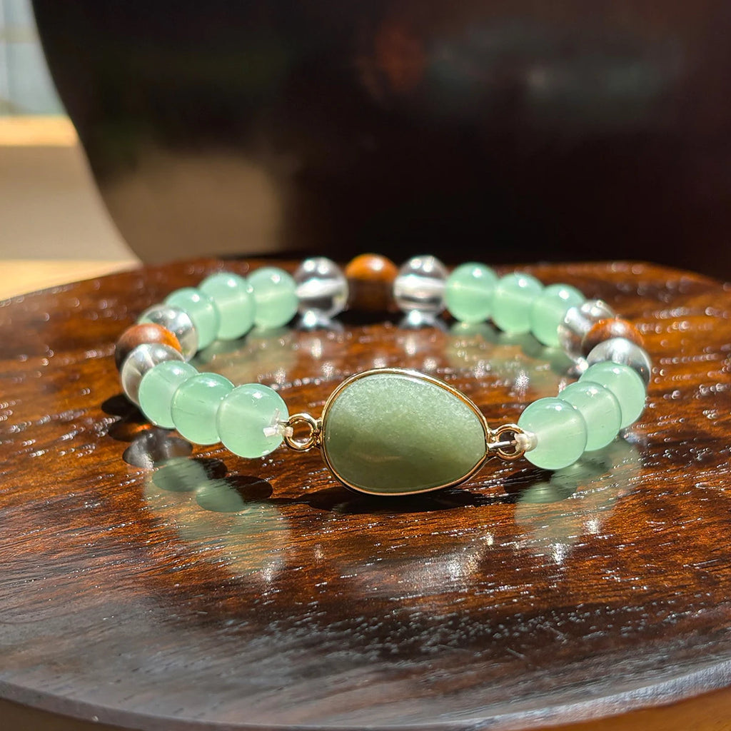 1pc/Green Aventurine and Tiger Eye Natural Stone Handmade Beaded Bracelet for Unisex Symbolizing Prosperity, Wealth and Abundanc