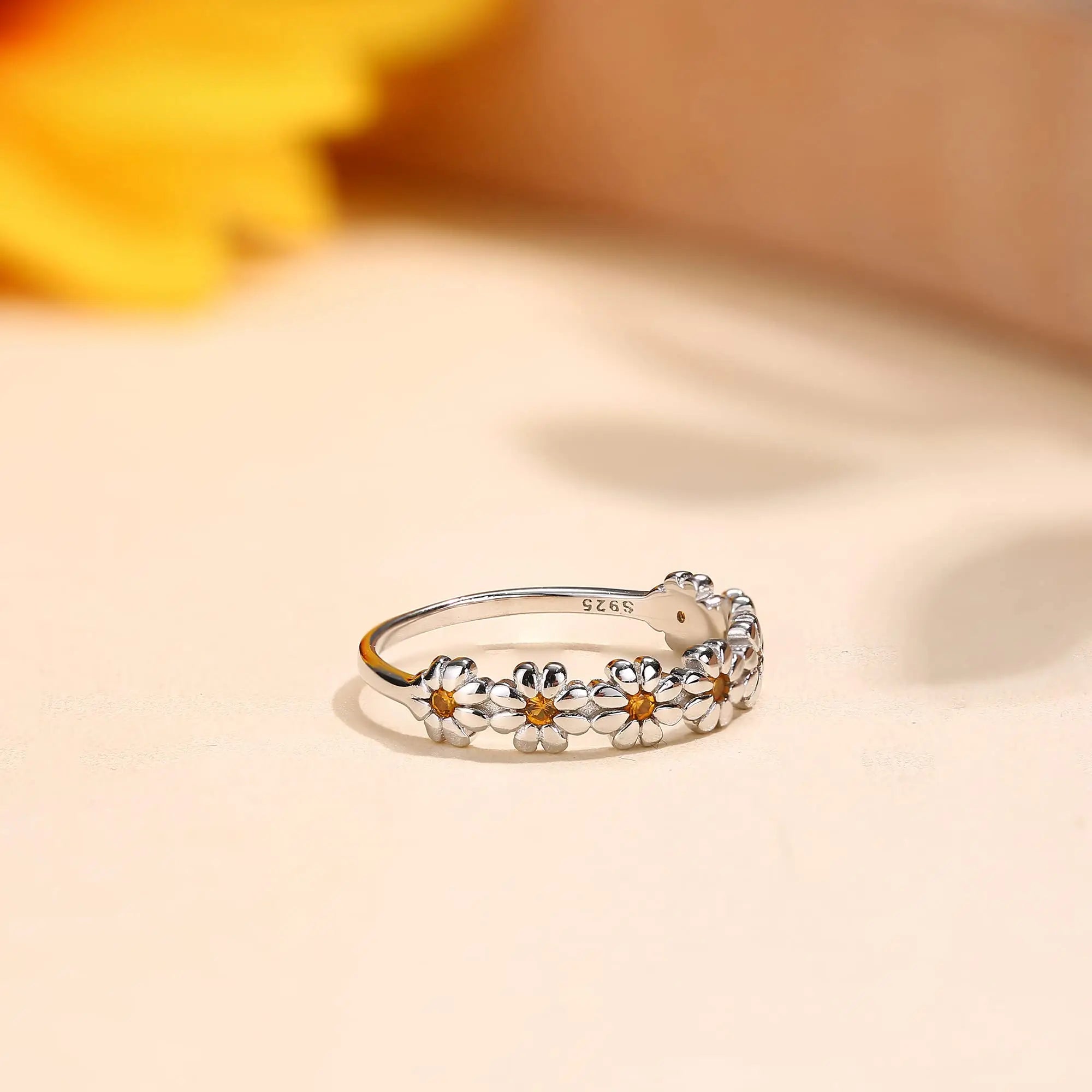 Fansilver Wedding Ring S925 Sterling Silver Daisy Ring for Women Girls Flower Colorful Cubic Zirconia Statement Wedding Rings