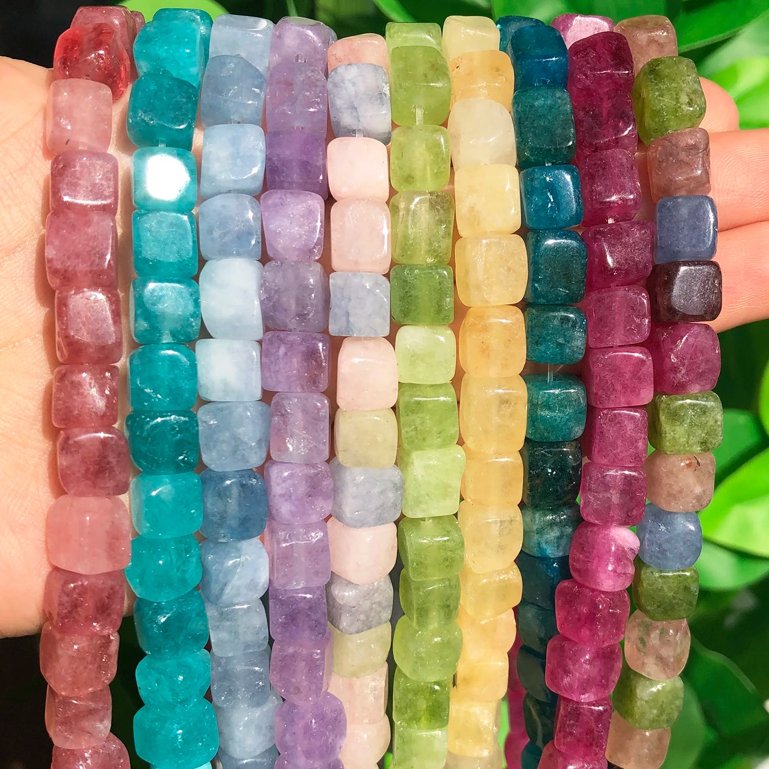 8mm Square Aquamarines Morganite Tourmaline Peridot Apatite Stone Beads Natural Loose Beads for Jewelry DIY Making Bracelet