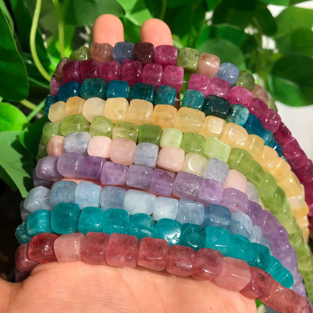 8mm Square Aquamarines Morganite Tourmaline Peridot Apatite Stone Beads Natural Loose Beads for Jewelry DIY Making Bracelet
