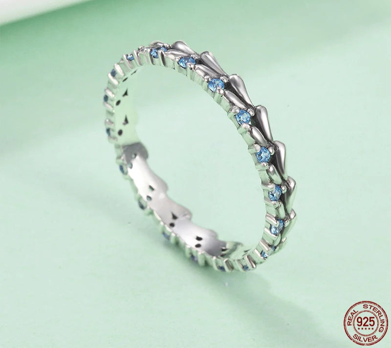 Bamoer Blue Ocean Wave Finger Rings for Women Fashion Fresh Style Genuine 925 Sterling Silver Stackable Ring All-match Jewelry