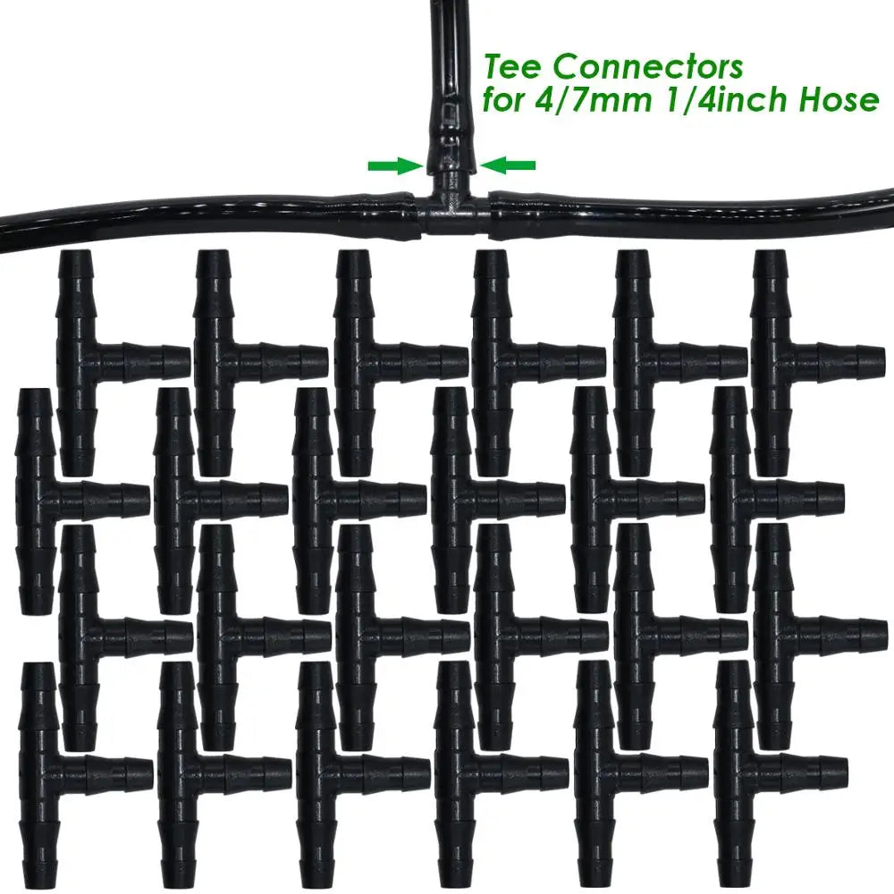 20-100PCS 1/4 Inch Connector Joint Tee Drip Irrigation Dripper Watering Garden Tools for 4mm/7mm Pipe Hose Greenhouse