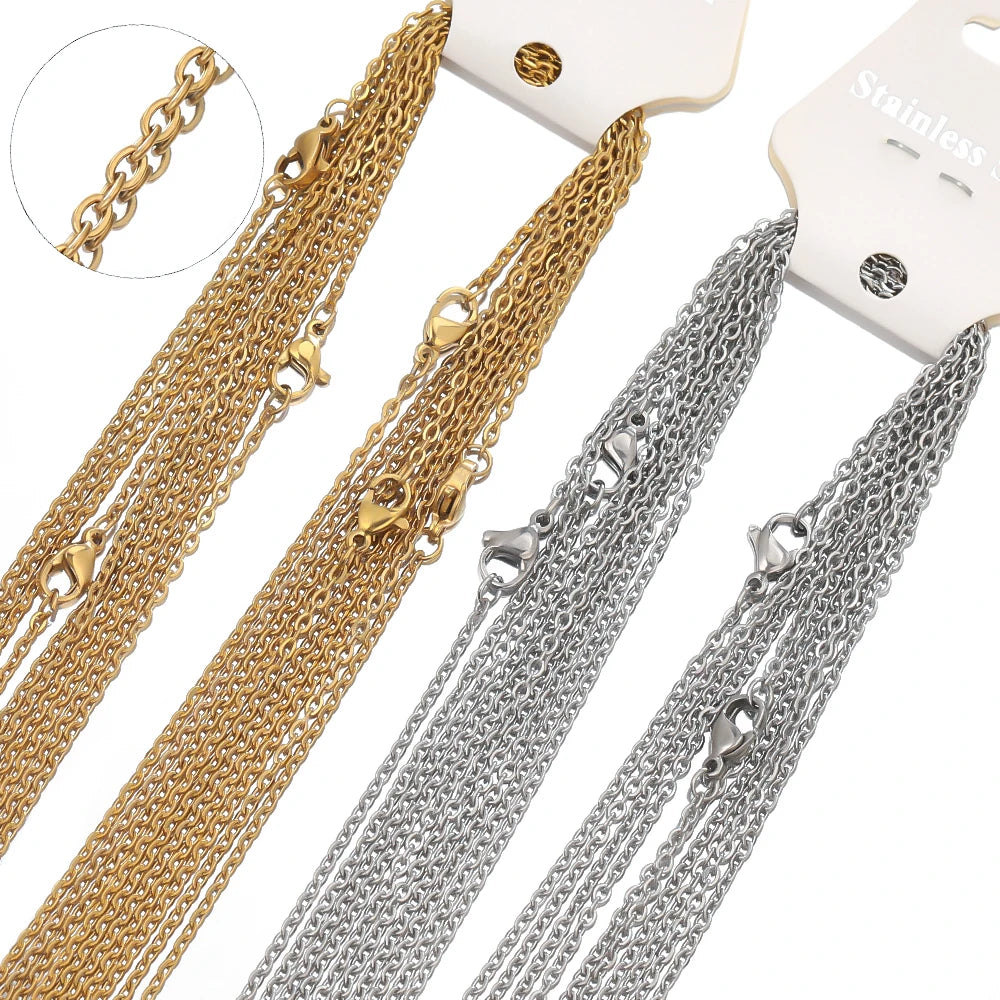 10Pcs/lot  50cm Sterling silver Link Chains Necklaces Cuban Cross Chains Accessories for DIY Gifts Jewelry Making Bulk Wholesale