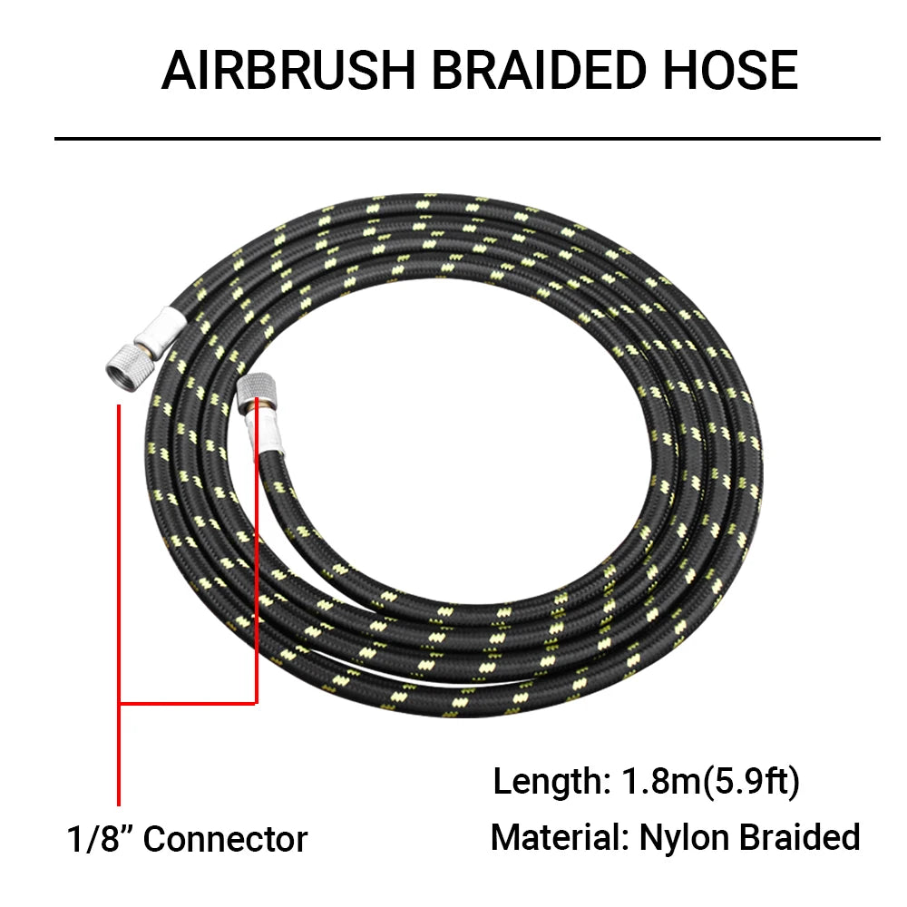 Professional Nylon Braided Airbrush Hose with Standard 1/8"*1.8m(5.9ft) Size Fitting on One End and a 1/8in For Air Brush DIY
