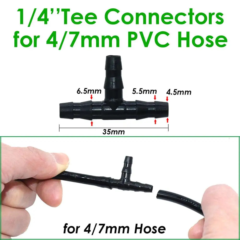 20-100PCS 1/4 Inch Connector Joint Tee Drip Irrigation Dripper Watering Garden Tools for 4mm/7mm Pipe Hose Greenhouse