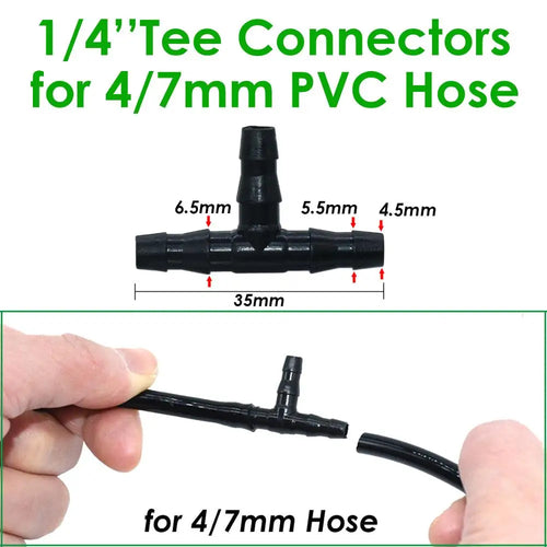 20-100PCS 1/4 Inch Connector Joint Tee Drip Irrigation Dripper Watering Garden Tools for 4mm/7mm Pipe Hose Greenhouse