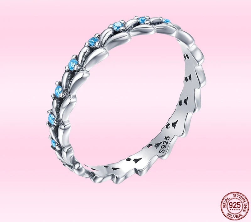 Bamoer Blue Ocean Wave Finger Rings for Women Fashion Fresh Style Genuine 925 Sterling Silver Stackable Ring All-match Jewelry