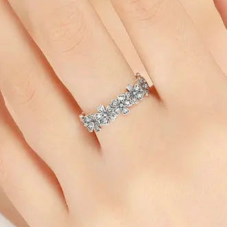 Solid 925 Sterling Silver Stacked Daisy Flower Finger Ring Floral Ring