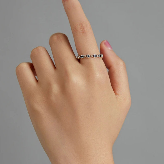Solid 925 Sterling Silver Rings Zircon Simple Lucky Eye Finger Ring For Women Elegant Silver Jewelry Gift CTR212