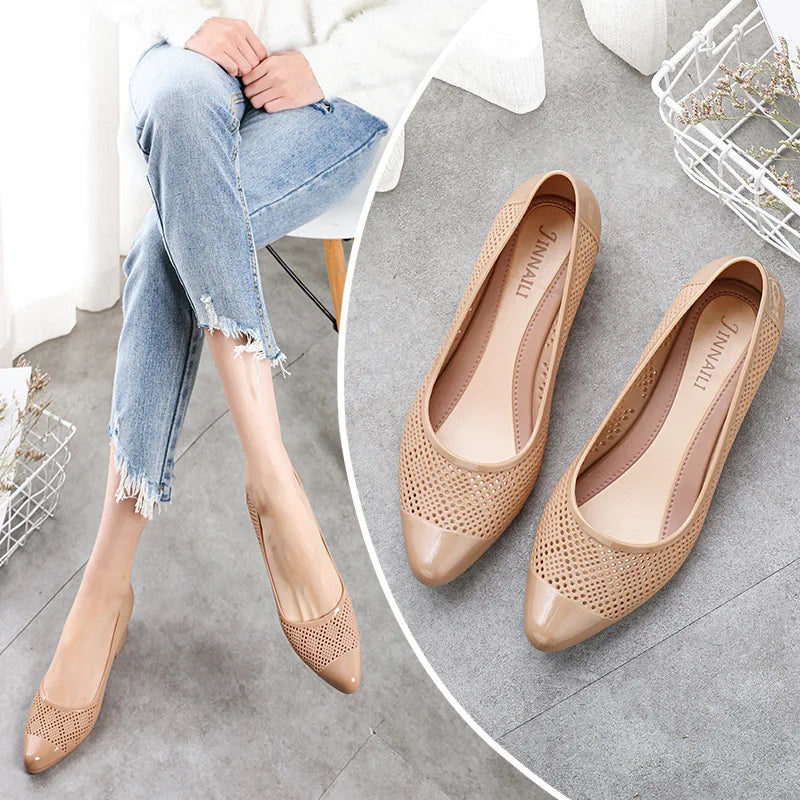 cutout shoes woman breathable loafers hollow out jelly flats  ladies beach shoes pvc espadrilles for women