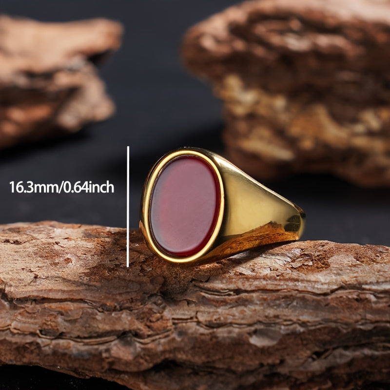 Natural Stone Series for Women Men Elliptical Ring with Real Natural Tiger's Eye Black Onyx 316L Stainless Steel Male Female Turquoise 18K Golden Plated Plated Ring Natural Lapis Stone Handmade Jewelry