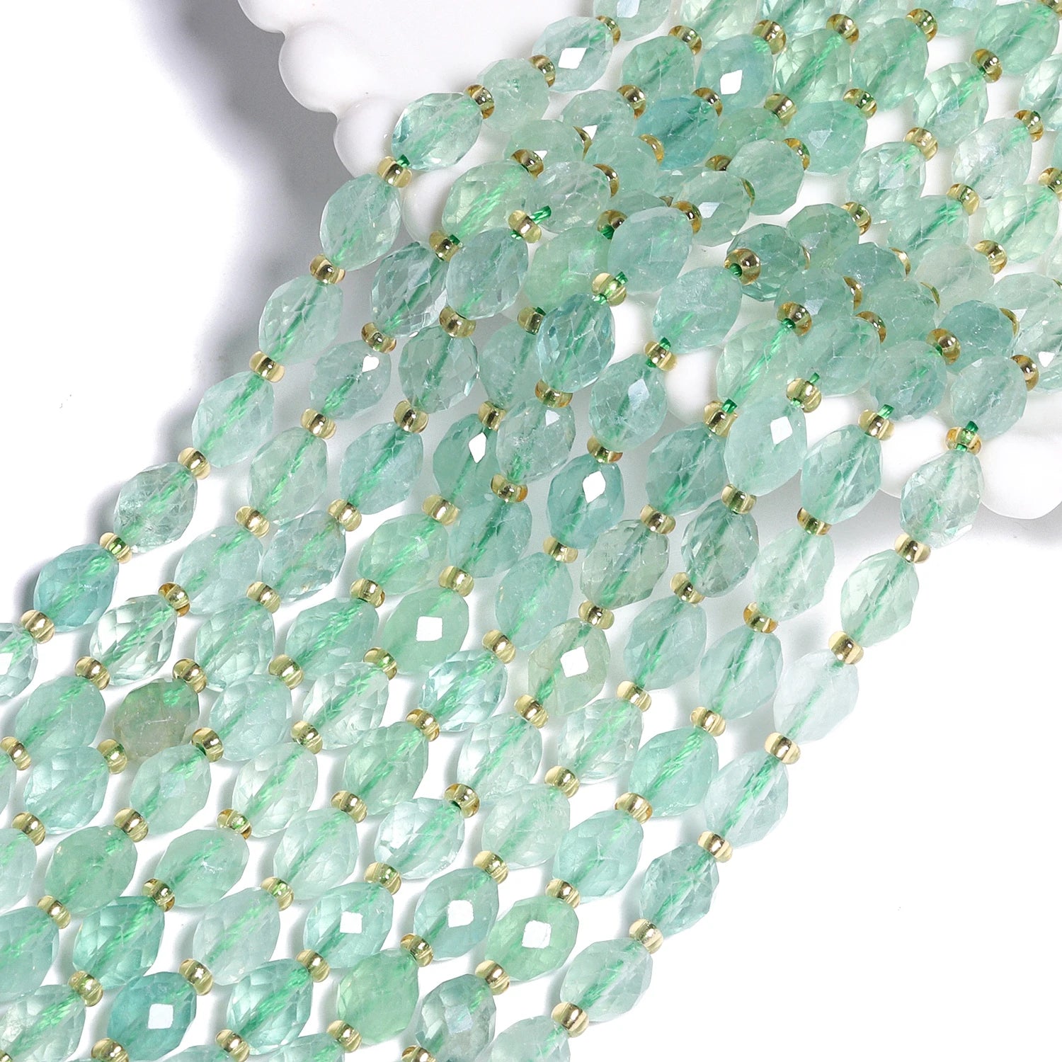 8x6mm Faceted Oval Stone Bead Natural Green Fluorite Rice Shape Spacer Bead For Jewelry Making Diy Bracelet Accessories 7.5''
