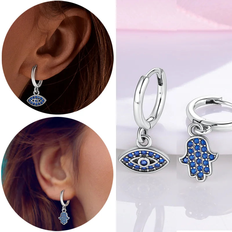 925 Sterling Silver Feather Four-leaf Clover Earrings Devil Eyes Drop Earrings For Women Engagement Wedding