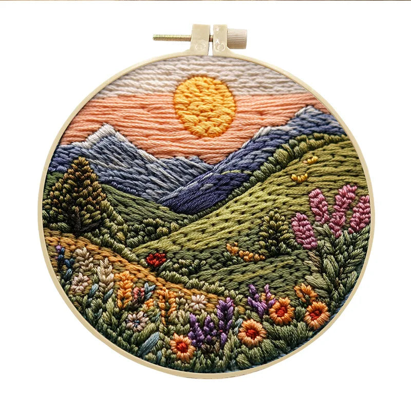 3D Nature Scenery Embroidery Kit for Beginners with Pattern, Needlepoint Starter Kits for Adults, Embroidery Set