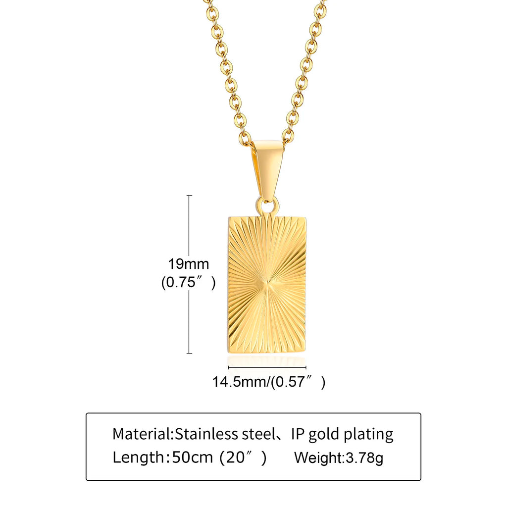 Necklace Gold Plated,Embossing Radiation Rectangle Pendant, Silver Sunburst Charm Necklaces Jewelry