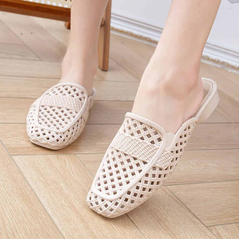 36-41 Women Summer Shoes Hollow Out Beach Sandals Closed Toe Flip Flops Flats Anti-slip Bathroom Breathable Footwear y1