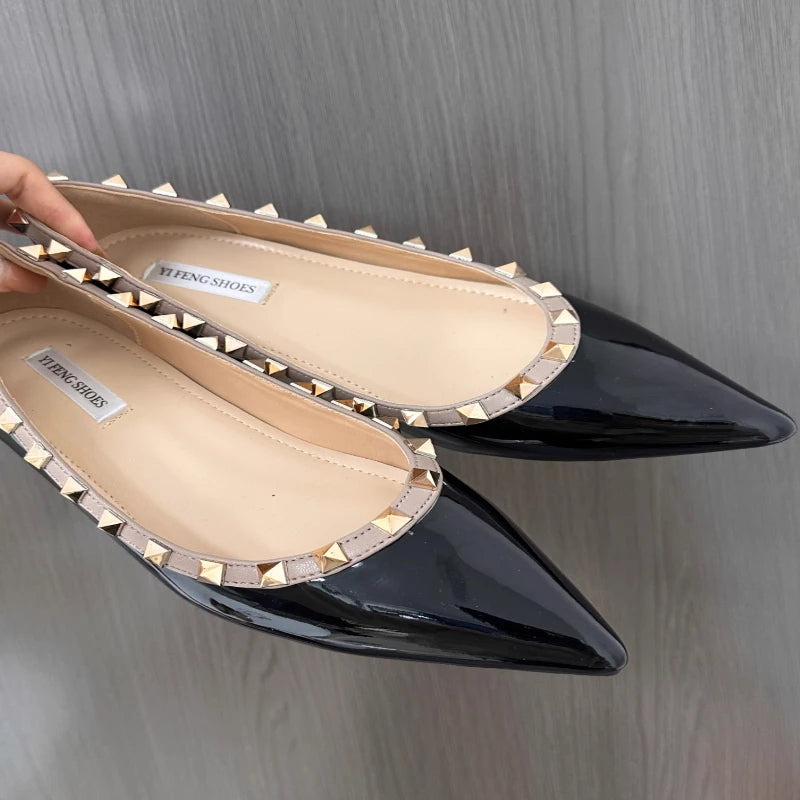 Brand Heels Women Shoes Metal Rivet Pointed Pumps Fashion Sexy Women Flats Single Shoes