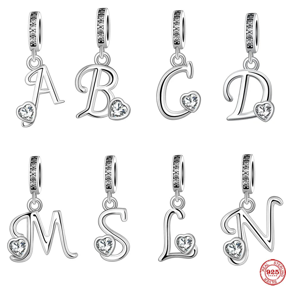 New 100% Real 925 Sterling Silver Letter Alphabet A-Z Pendant Beads Fit Original  Charms Bracelet Pendant Women DIY Jewelry