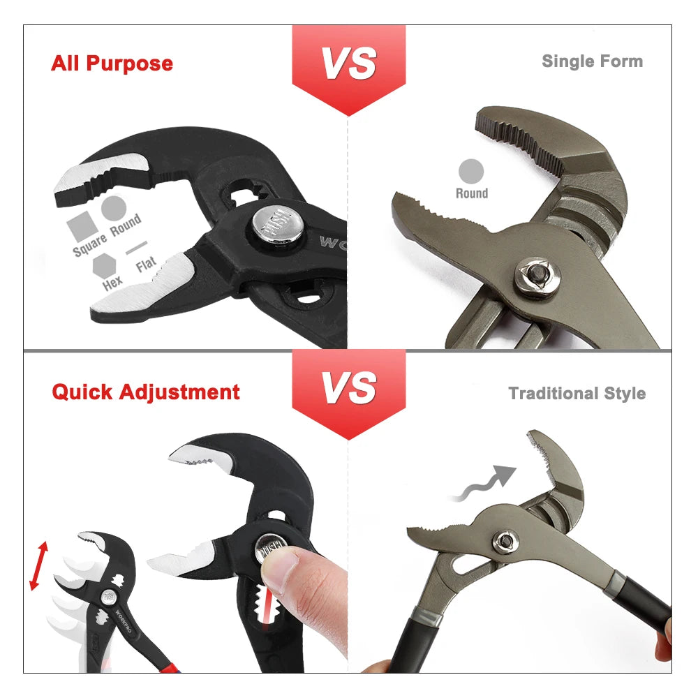 WORKPRO 2PC Water Pump Pliers 7"&10" Adjustable Quick Adjusting Curved Jaw Groove Joint Pliers Non-Slip Comfort Handle