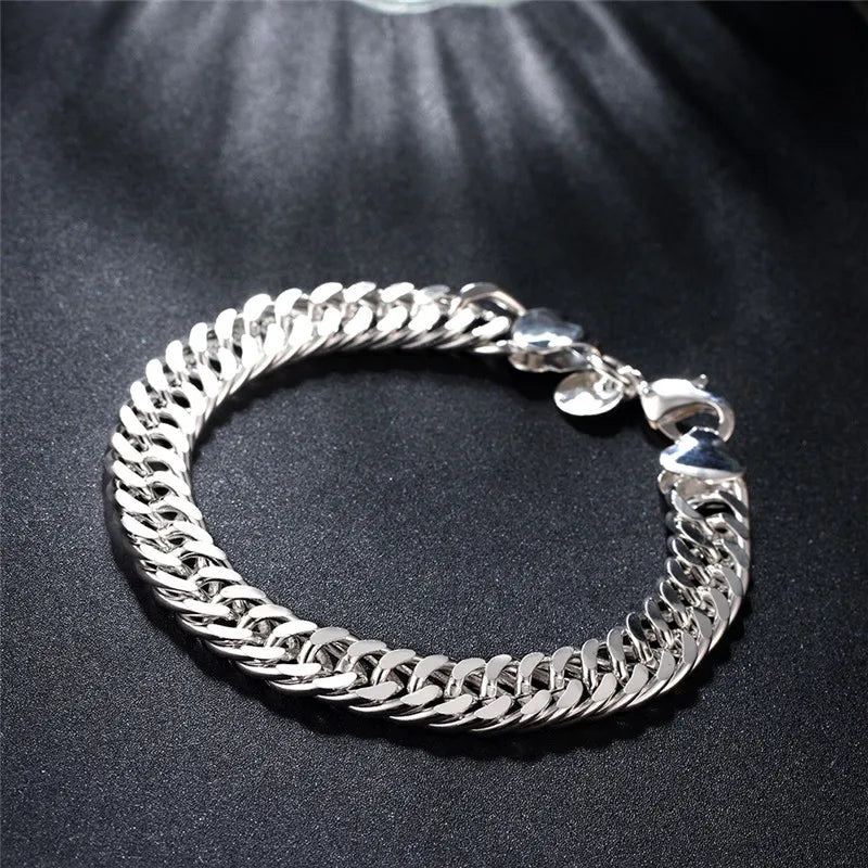 925 Sterling Silver Square Solid Chain Bracelet For Women Men Charm Party Gift Wedding Fashion Jewelry