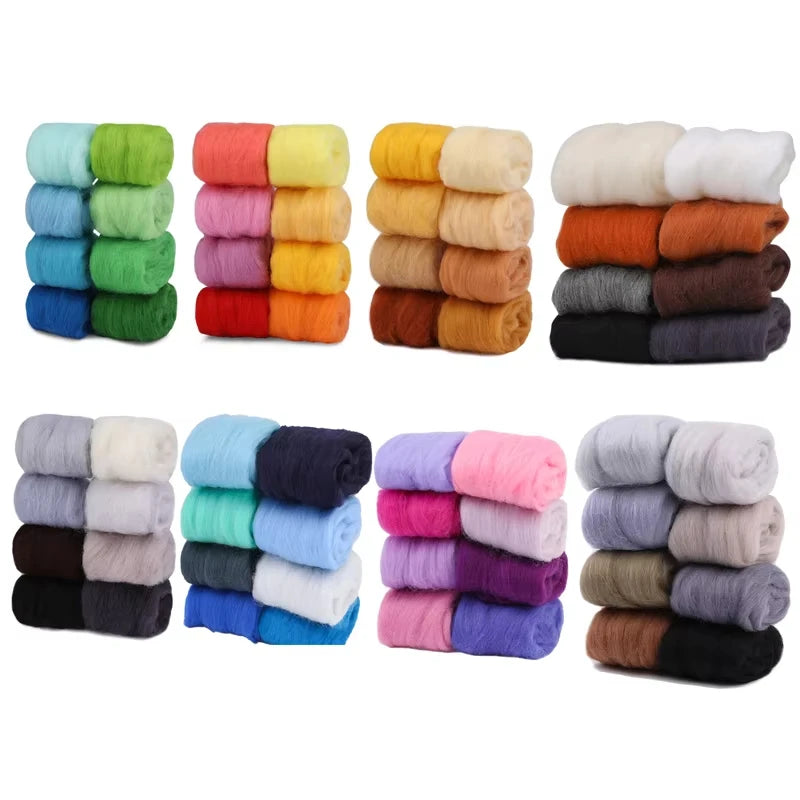 Fenrry 8/10 Colors Needle Felting Wool Wool Roving Felting Wool Bulk Wool Roving for DIY Craft Materials