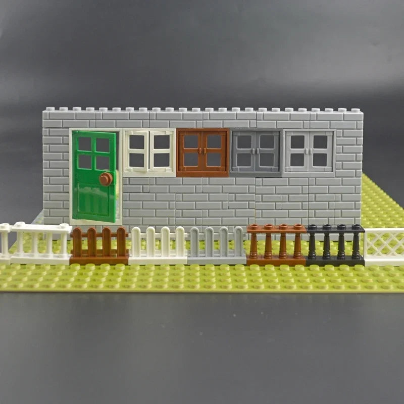 Door Windows Glass Building Block City House Fence Railing Stairs Ladder Gate Accessories Construction Garden Brick Kid Toy