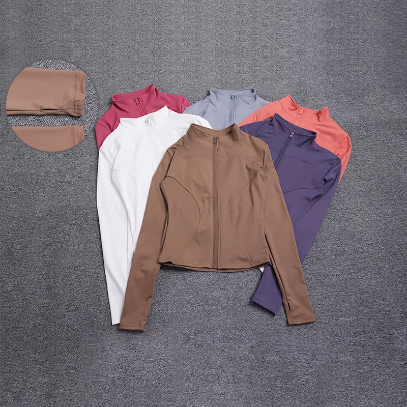 Sports Jacket Long Sleeve Zip Top Shirt Workout Coat Gym Training Clothing Yoga Sportswear