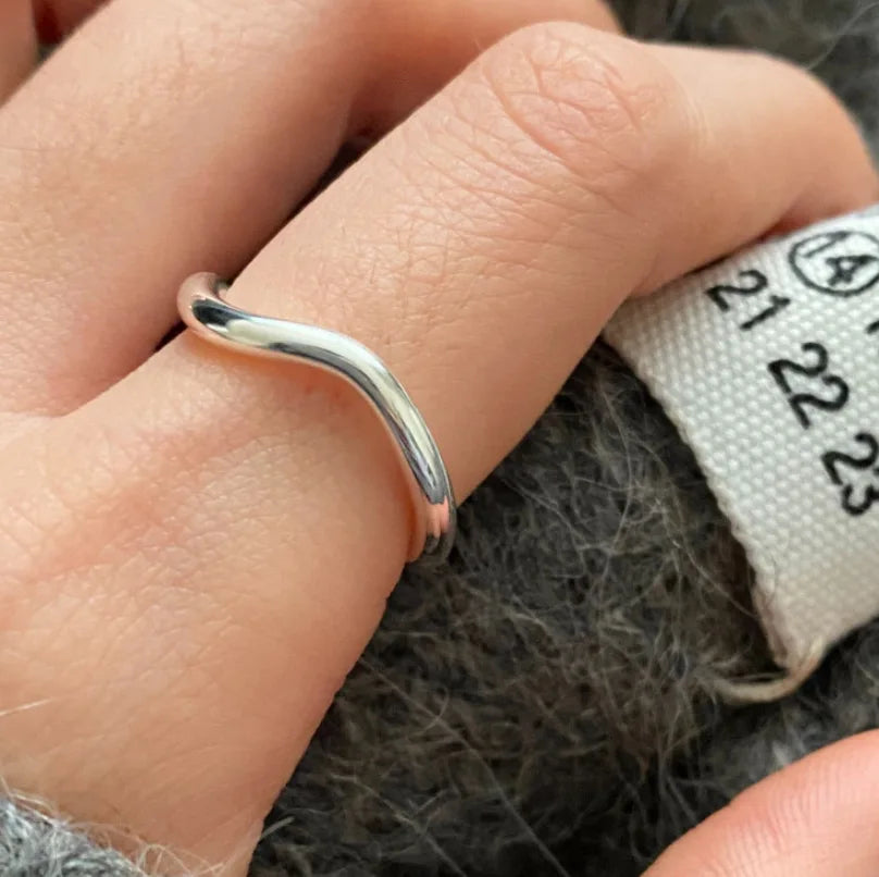 New In 925 Sterling Silver Wave Line Open Rings For Women Versatile Minimalist Elegant Luxury Jewellery Accessories Wholesale