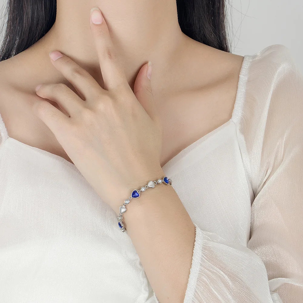 925 Sterling Silver Blue Zircon Heart Love Bracelets For Women Wedding Luxury Quality Jewelry Accessories  Items